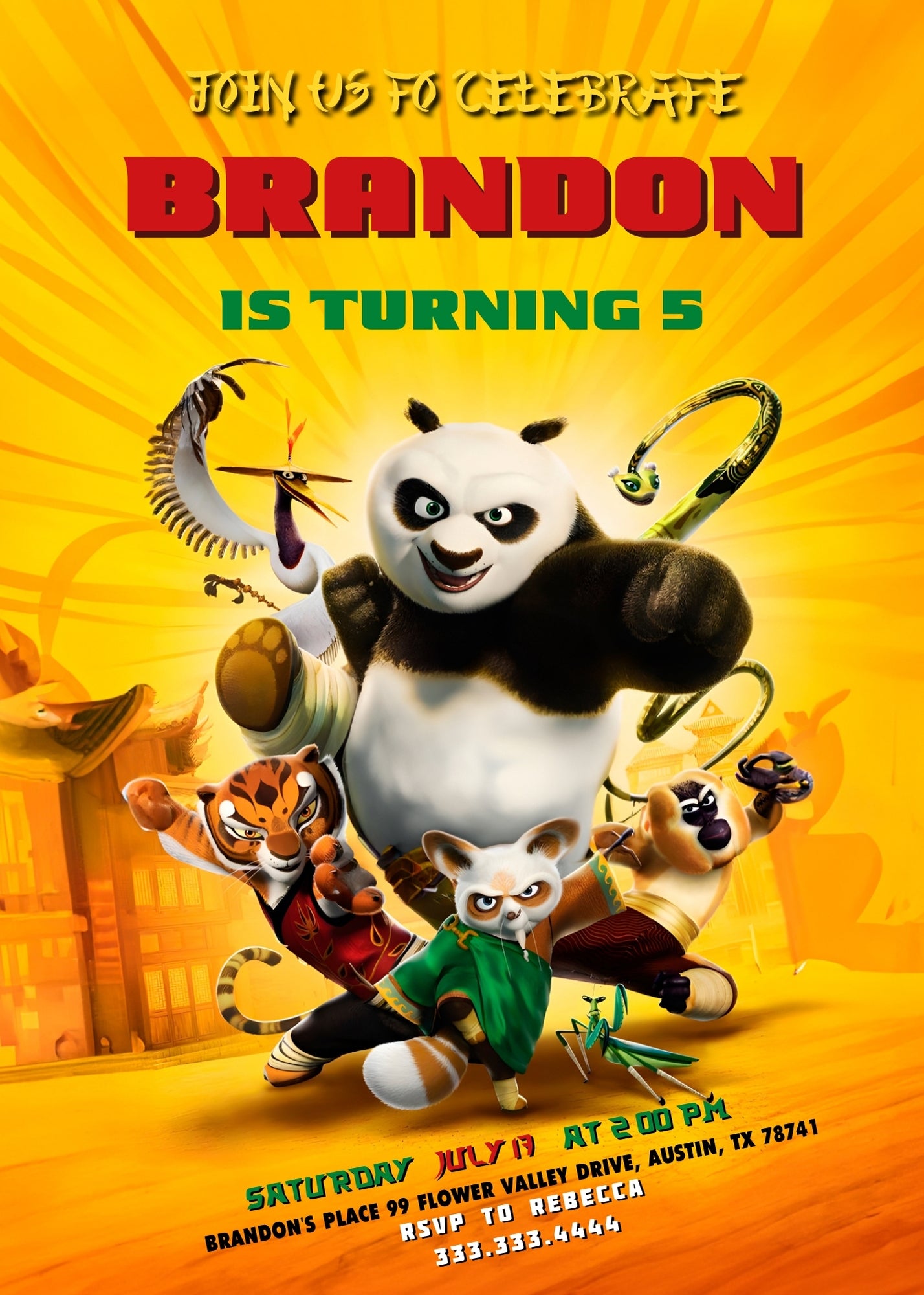 Kung Fu Panda Po personizable birthday invitation template, instant download, CD286