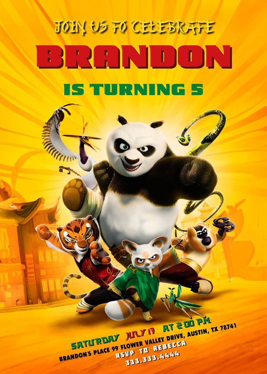 Kung Fu Panda Po personizable birthday invitation template, instant download, CD286