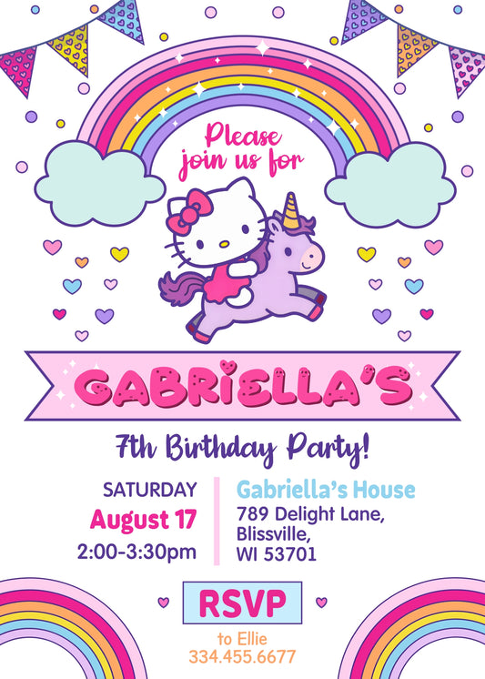 Hello Kitty Sanrio personizable birthday invitation template, instant download, UF816