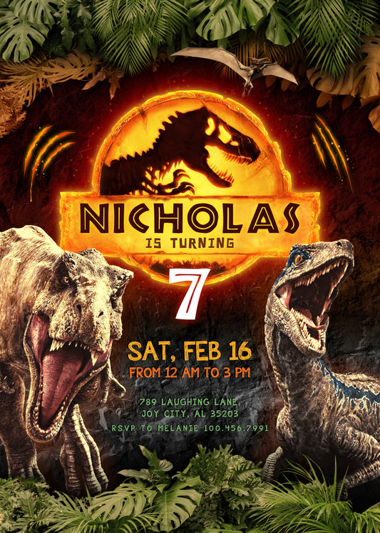 Jurassic World Dinosaur customizable birthday invite template, instant download| ZH153