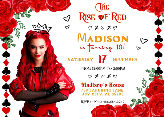Descendants The Rise of Red Disney personizable birthday invitation template, instant download, UK090
