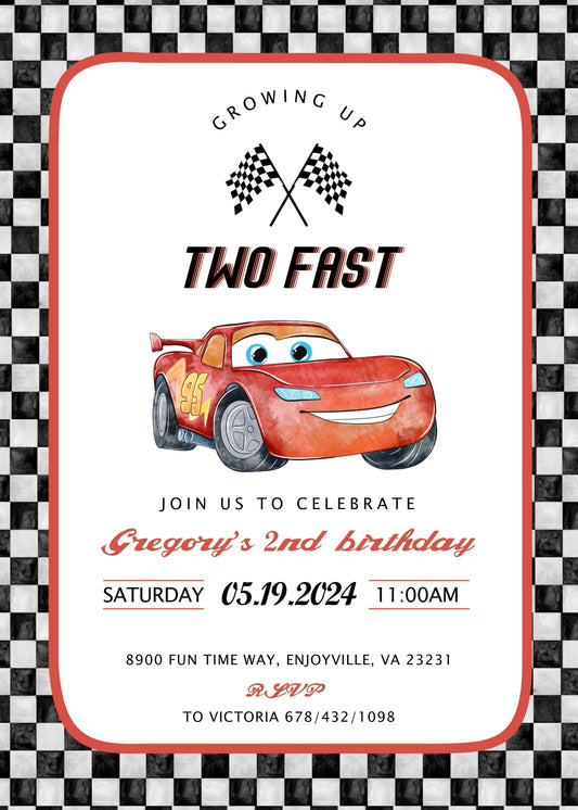 Cars Lightning Mcqueen Two personizable birthday invitation template, instant download, boy, OY432
