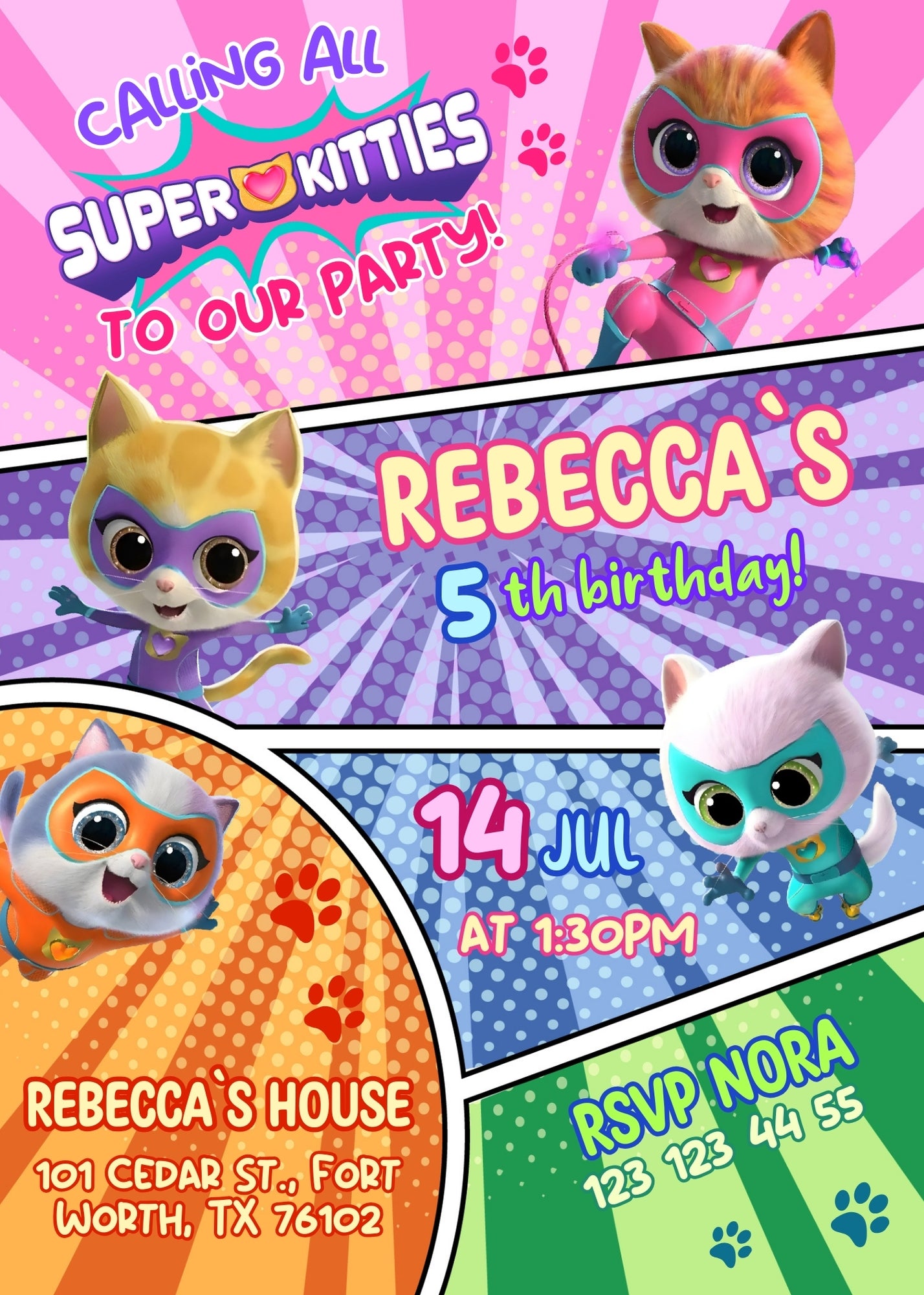 SuperKitties personizable birthday invitation template, instant download, VN968