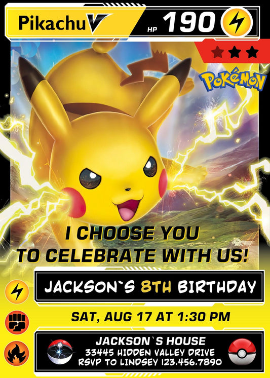 Pokemon Pikachu personizable birthday invitation template, instant download, ES213