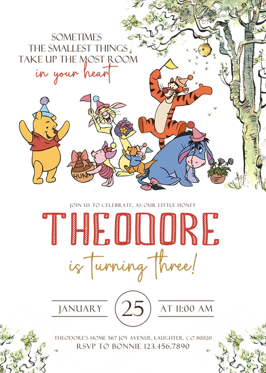 Winnie the Pooh personizable birthday invitation template, instant download, ML096