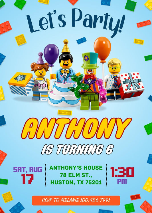 Lego Minifigures personizable birthday invitation template, instant download, CE544