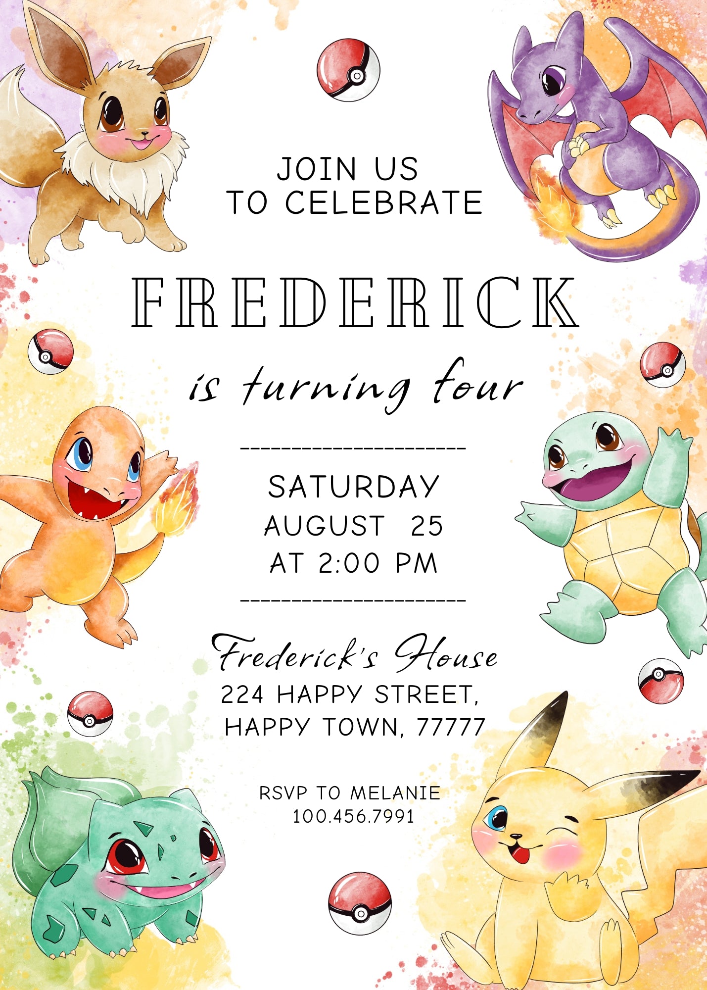 Pokemon Pikachu customizable birthday invite template, instant download| SN793