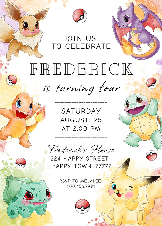 Pokemon Pikachu customizable birthday invite template, instant download| SN793