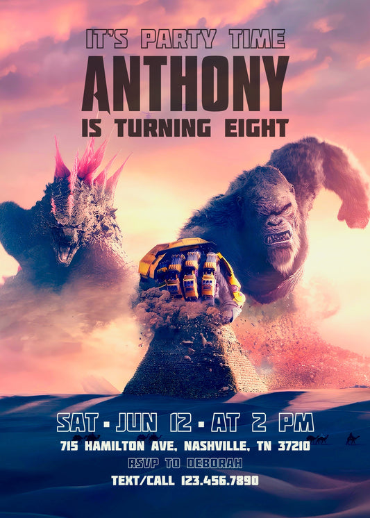 Godzilla X King Kong personizable birthday invitation template, instant download, OX844