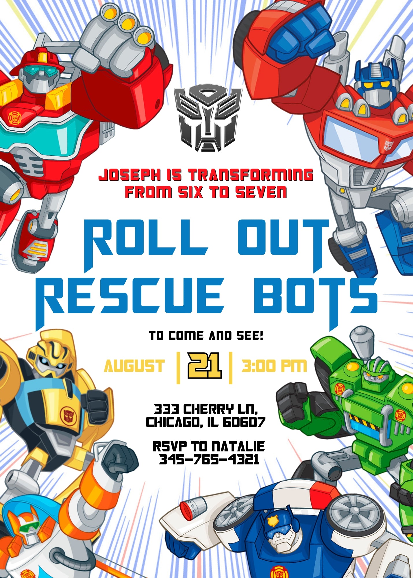 Transformers Rescue Bots personizable birthday invitation template, instant download, boy, PF177