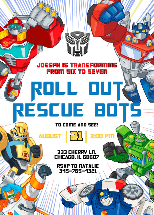 Transformers Rescue Bots personizable birthday invitation template, instant download, boy, PF177