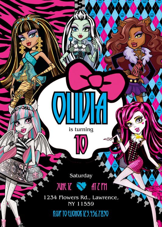 Monster High personizable birthday invitation template, instant download, girl, TA444