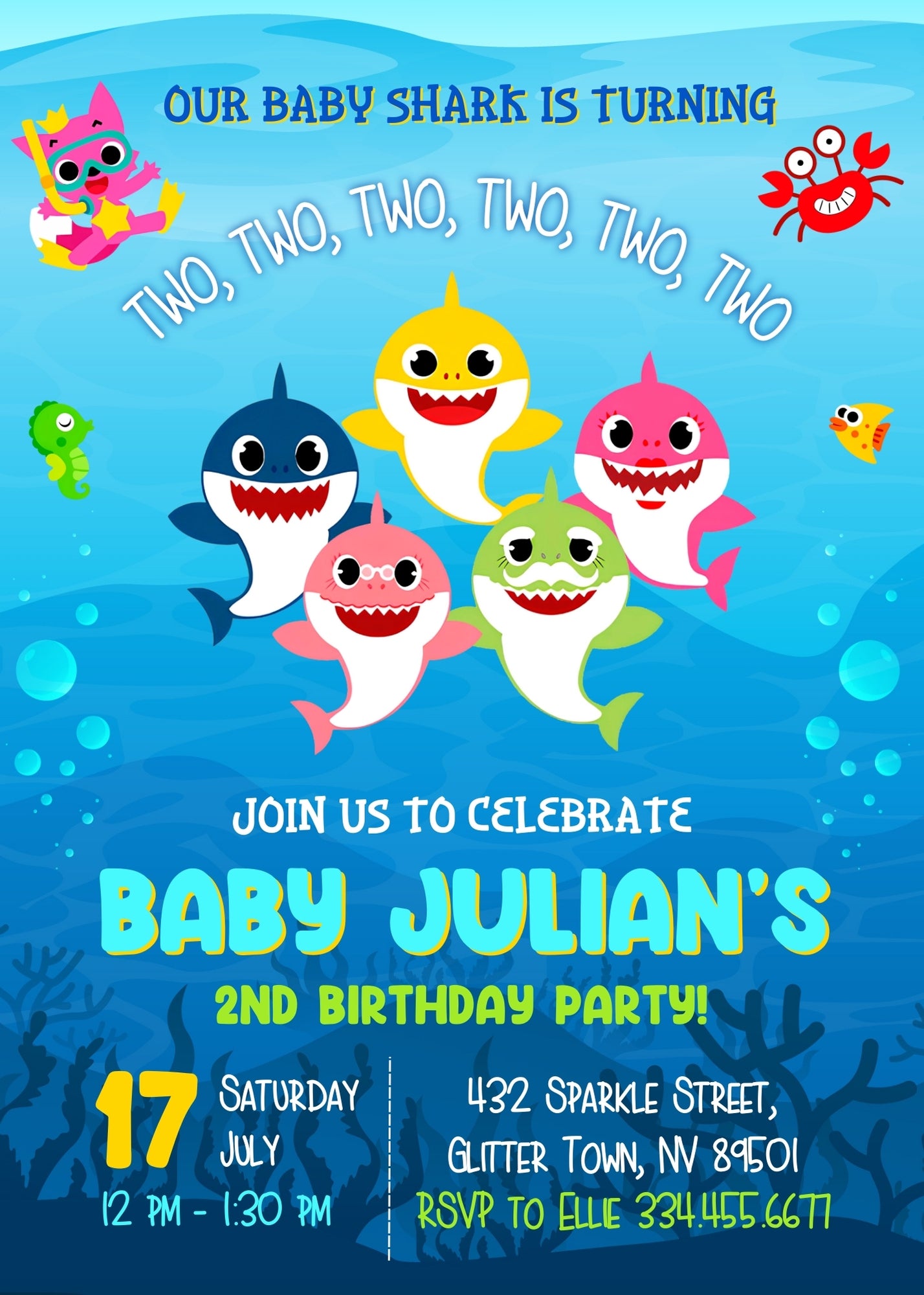 Baby Shark personizable birthday invitation template, instant download, FP487