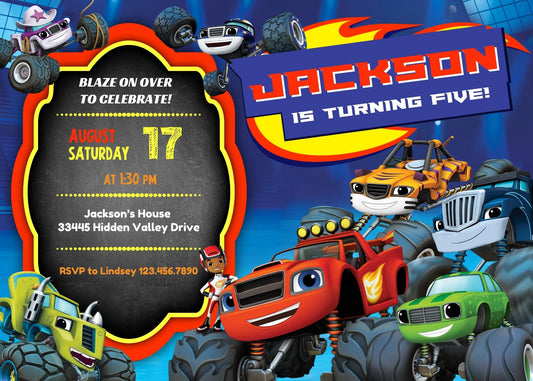 Blaze Monster Machines Trucks personizable birthday invitation template, instant download, boy, UZ646