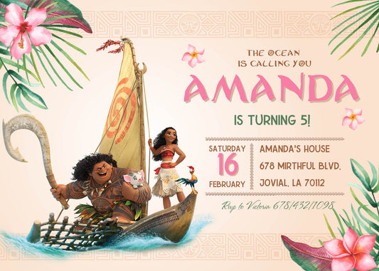 Moana Princess personizable birthday invitation template, instant download, girl, FM973