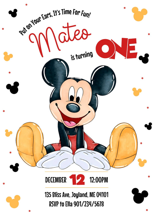 Mickey Mouse 1st Birthday personizable birthday invitation template, instant download, LL293