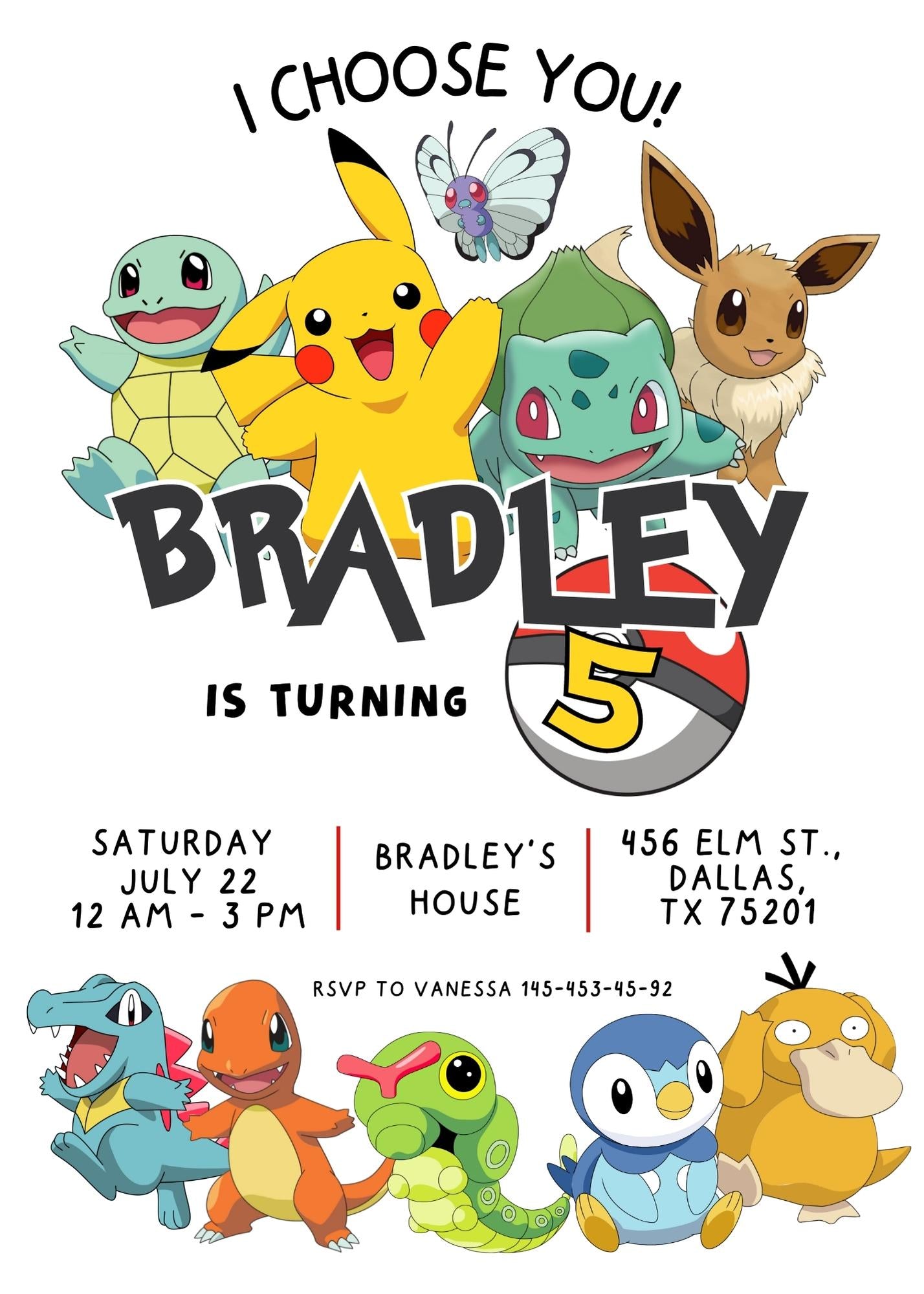 Pokemon Pikachu personizable birthday invitation template, instant download, NV544