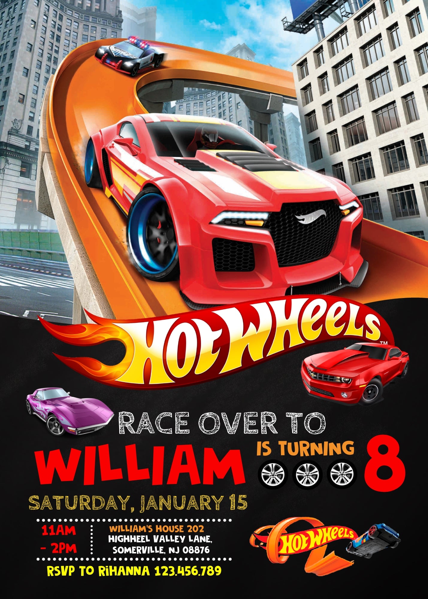Hot Wheels Racing personizable birthday invitation template, instant download, boy, FK448