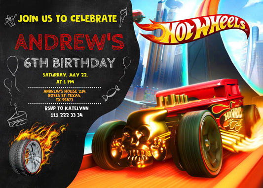 Hot Wheels Racing personizable birthday invitation template, instant download, boy, FJ854