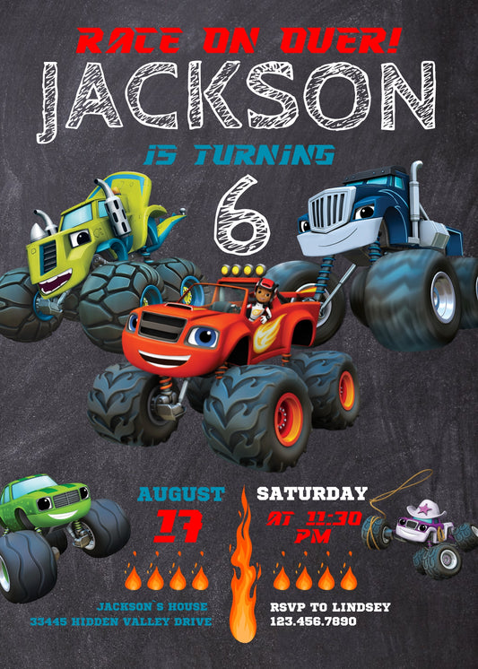 Blaze Monster Machines Trucks personizable birthday invitation template, instant download, boy, QG516