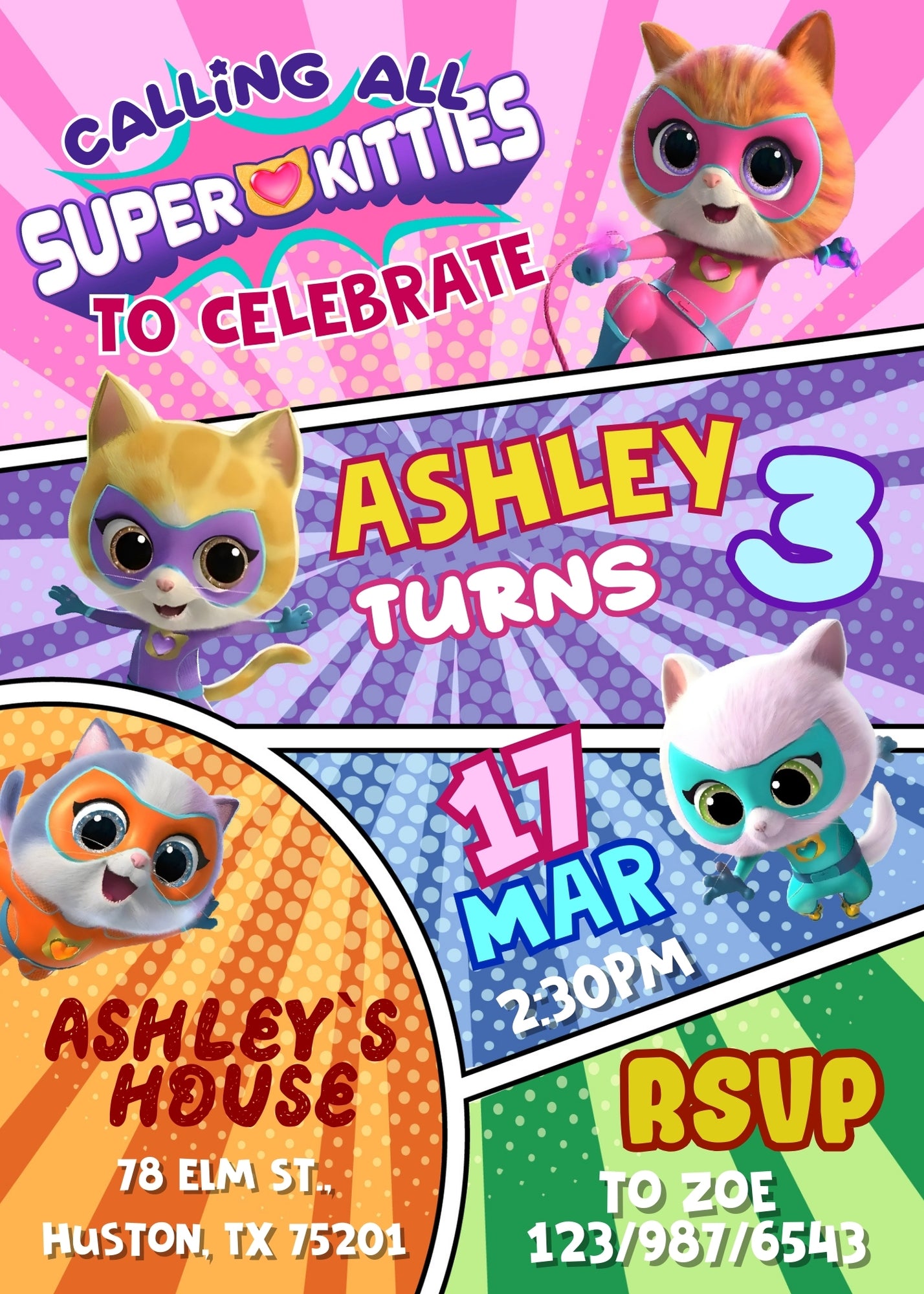 SuperKitties customizable birthday invite template, instant download| PJ656