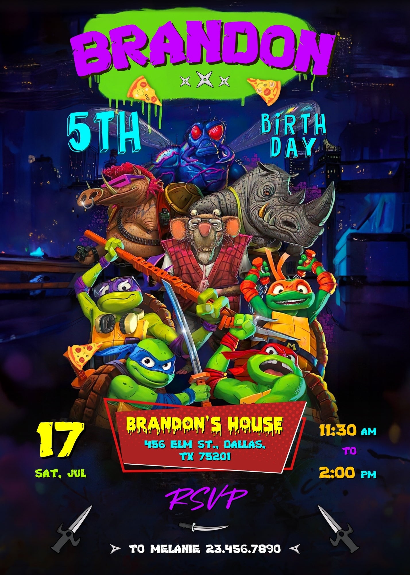 Teenage Mutant Ninja Turtles Mutant Mayhem personizable birthday invitation template, instant download, boy, TH815