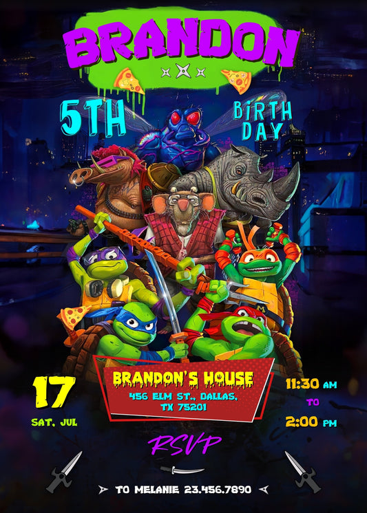 Teenage Mutant Ninja Turtles Mutant Mayhem personizable birthday invitation template, instant download, boy, TH815