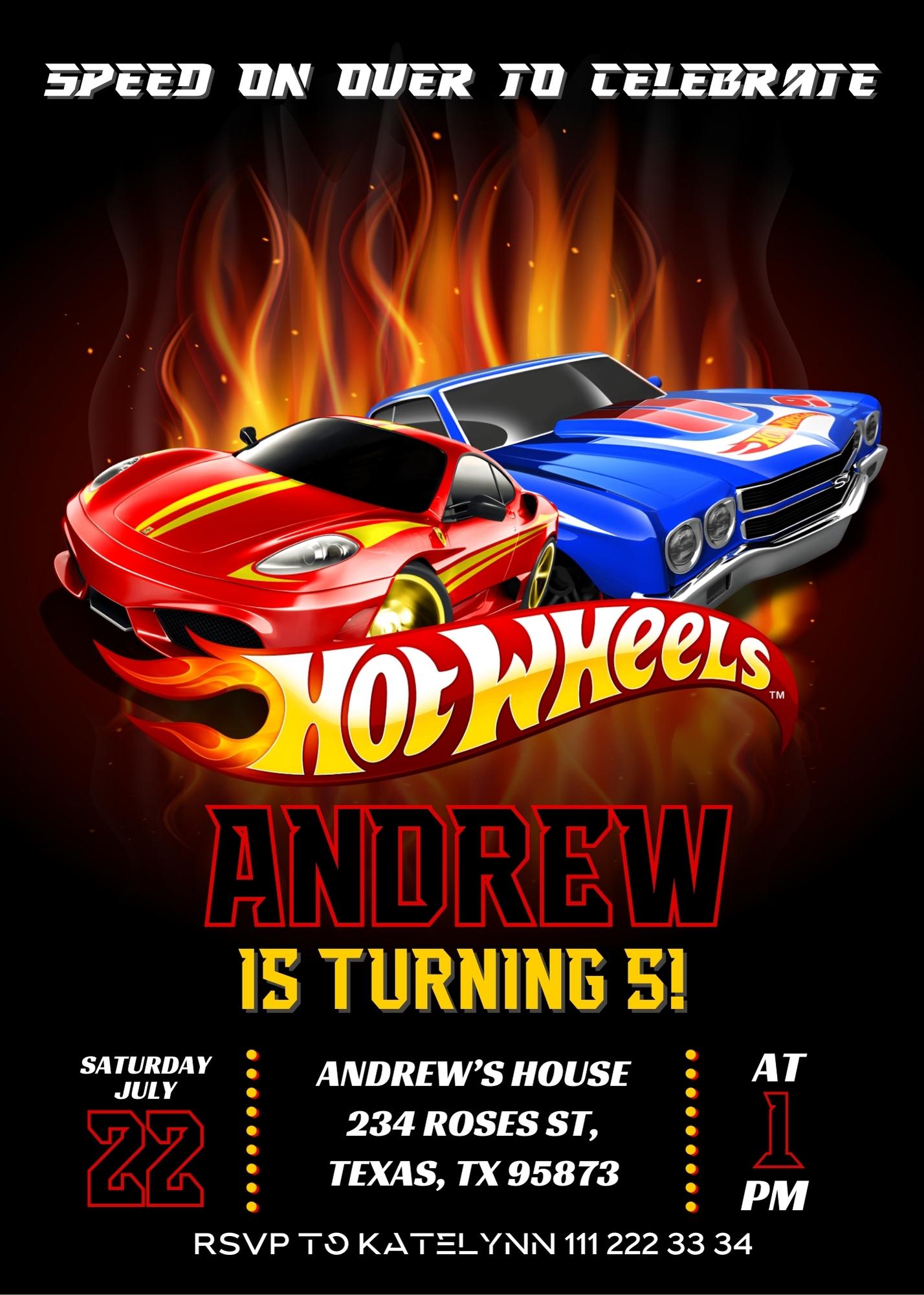 Hot Wheels Racing personizable birthday invitation template, instant download, boy, UP357