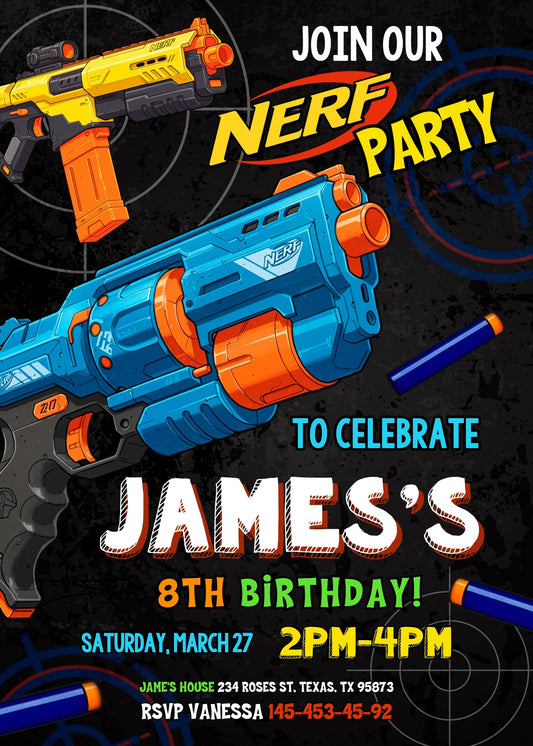 NERF Dart Wars personizable birthday invitation template, instant download, boy, XN901
