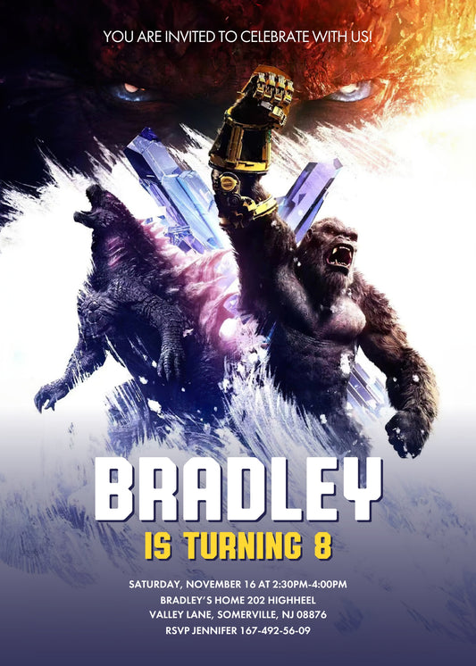 Godzilla X King Kong personizable birthday invitation template, instant download, PW930