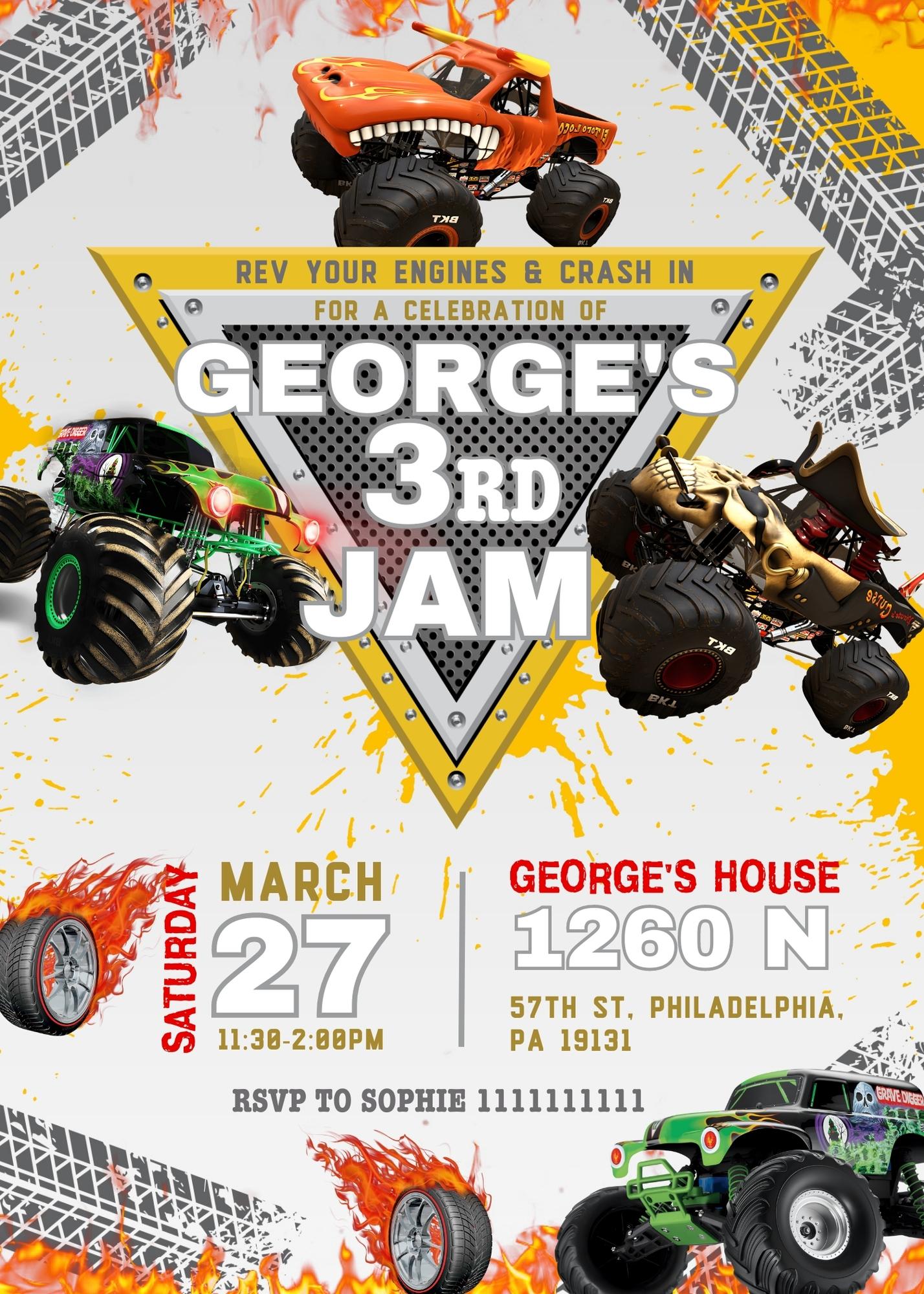 Monster Jam Monster Truck personizable birthday invitation template, instant download, boy, LY650
