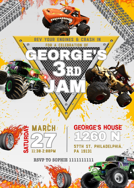 Monster Jam Monster Truck personizable birthday invitation template, instant download, boy, LY650