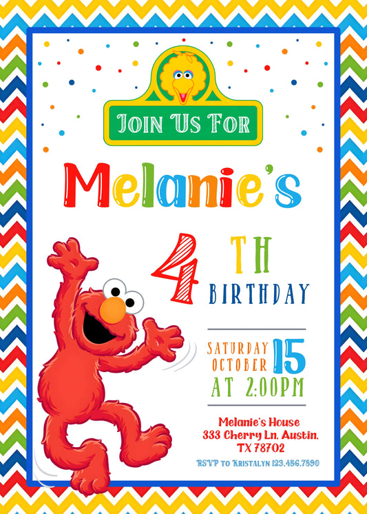 Sesame Street Elmo personizable birthday invitation template, instant download, HF471
