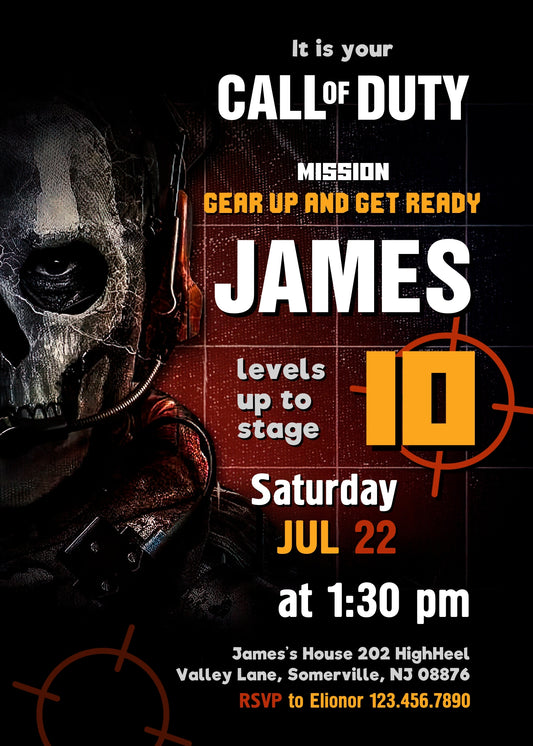 Call of Duty Gamer personizable birthday invitation template, instant download, boy, GN667