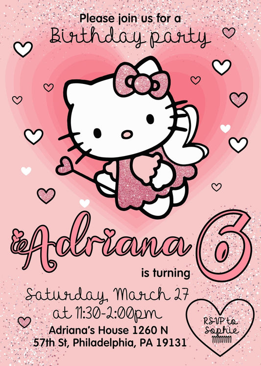 Hello Kitty Sanrio personizable birthday invitation template, instant download, GE579