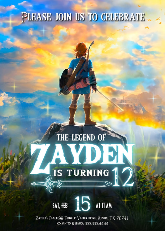 Legend of Zelda Gamer personizable birthday invitation template, instant download, VJ943