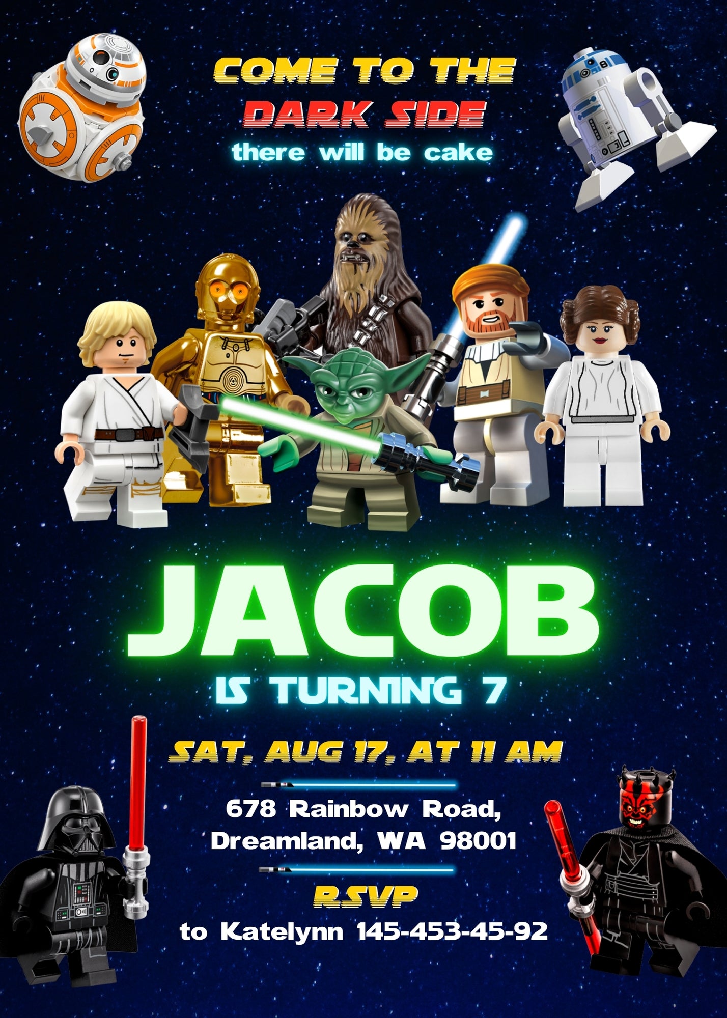 Star Wars Darth Vader Lego Minifigures personizable birthday invitation template, instant download, UM626