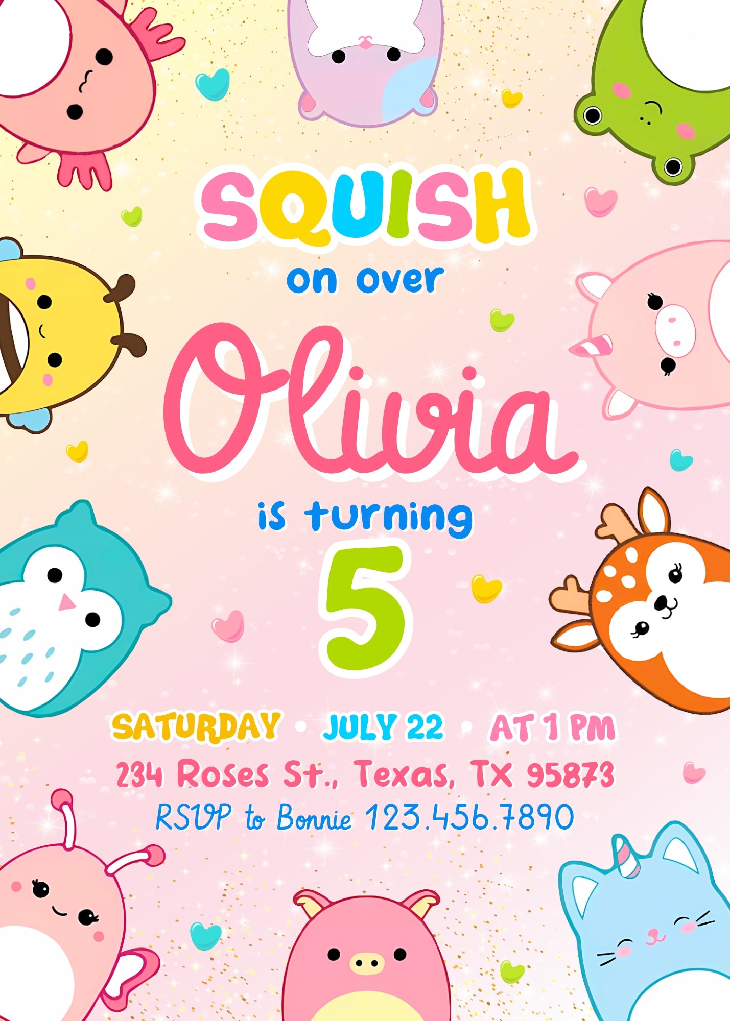 Squishmallows personizable birthday invitation template, instant download, RE164