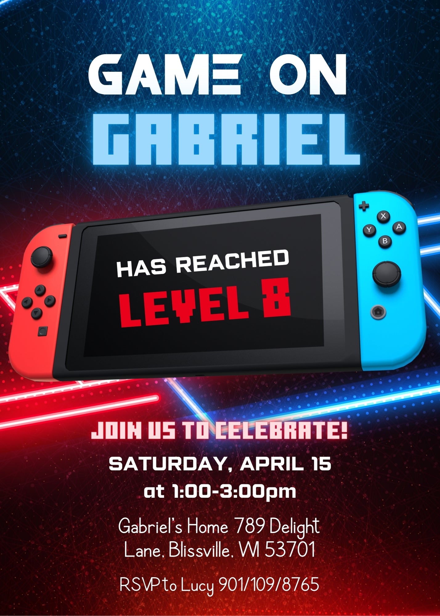 Nintendo Switch Gamer personizable birthday invitation template, instant download, JD187