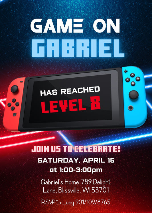 Nintendo Switch Gamer personizable birthday invitation template, instant download, JD187