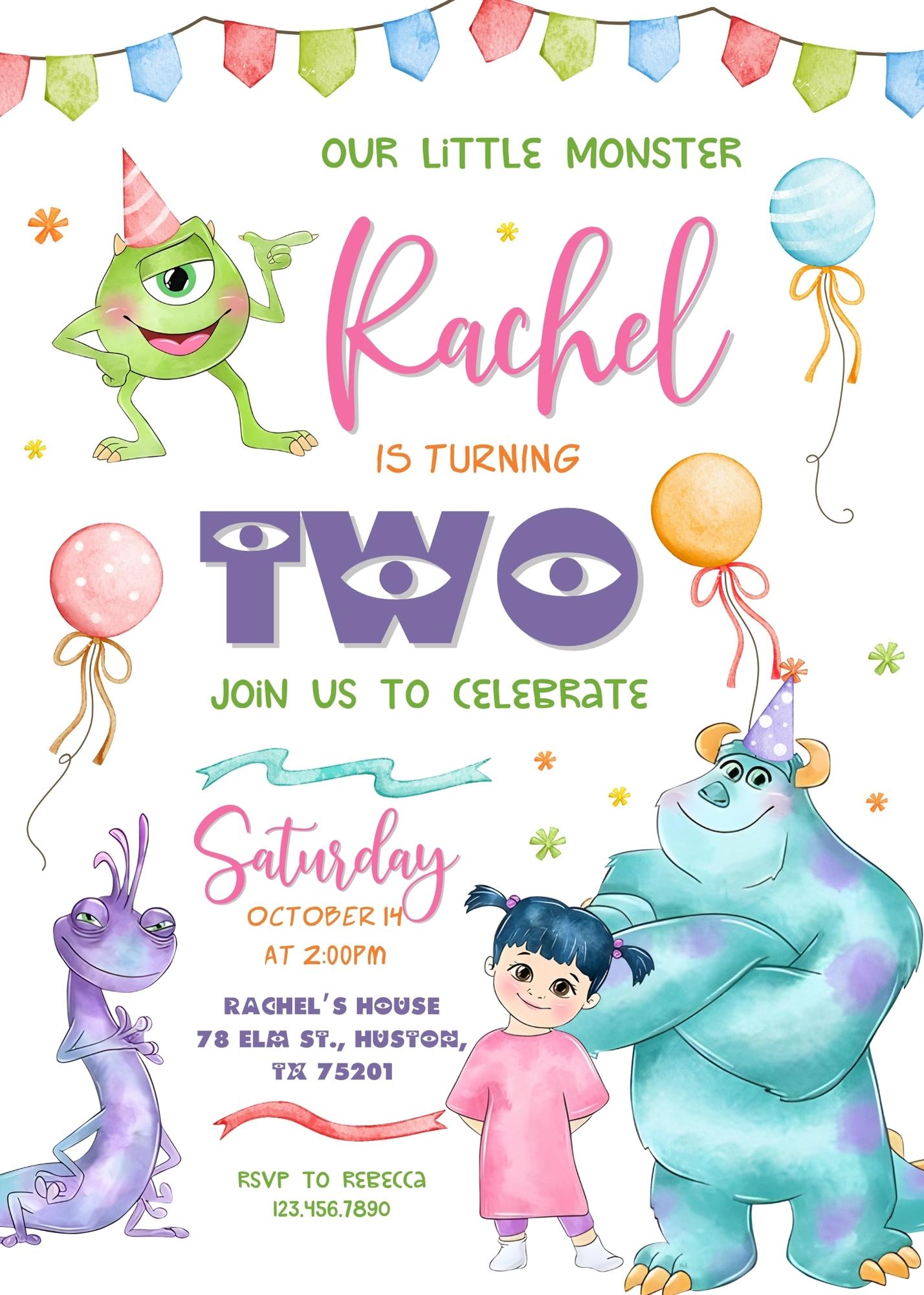Monsters, Inc. personizable birthday invitation template, instant download, CE042