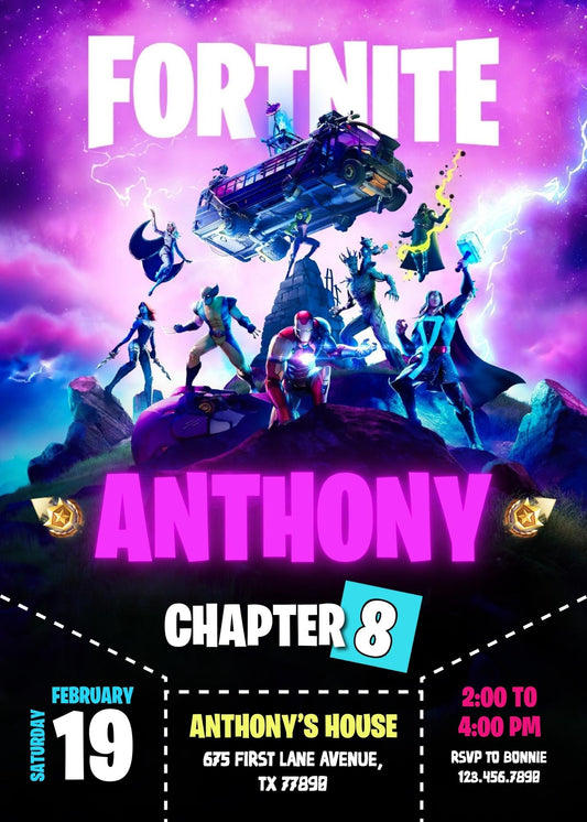 Fortnite Gamer personizable birthday invitation template, instant download, boy, MG766