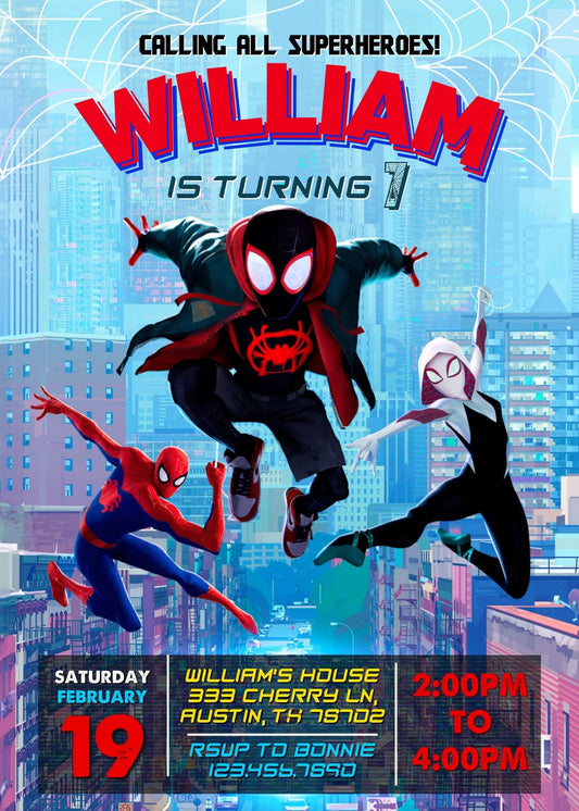 Spider Man Across the Spider-Verse personizable birthday invitation template, instant download, boy, DK426