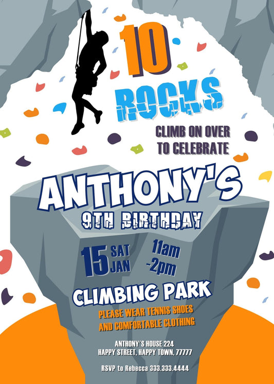 Rock Climbing personizable birthday invitation template, instant download, YW962