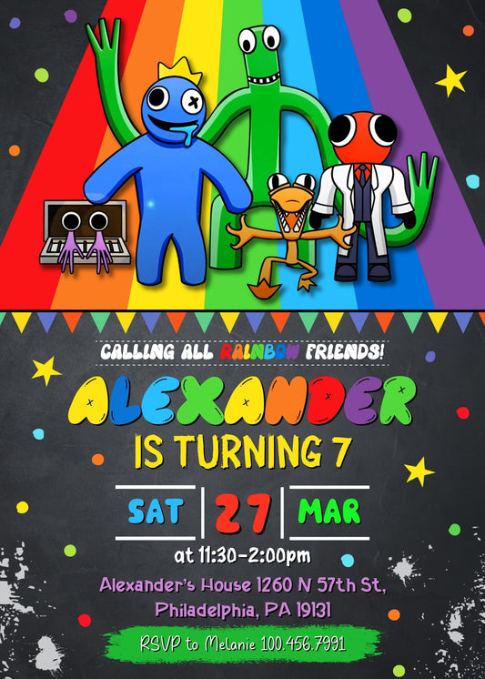 Rainbow Friends personizable birthday invitation template, instant download, QS501