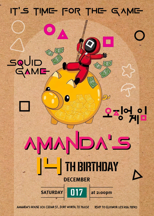 Squid Game customizable birthday invite template, instant download| NX010