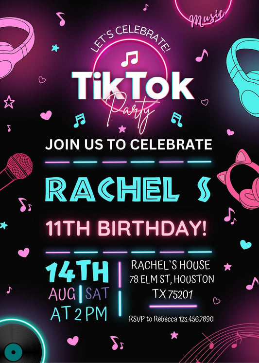 Tik Tok Party customizable birthday invite template, instant download| OD138