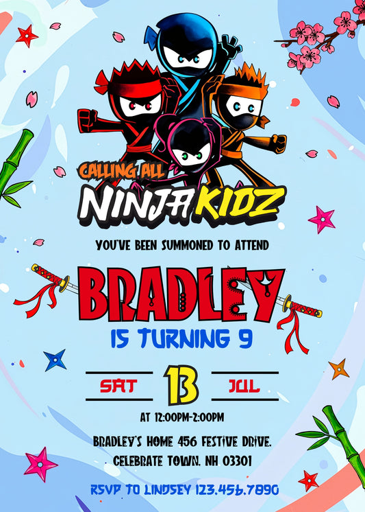 Ninja Kidz TV personizable birthday invitation template, instant download, NL587