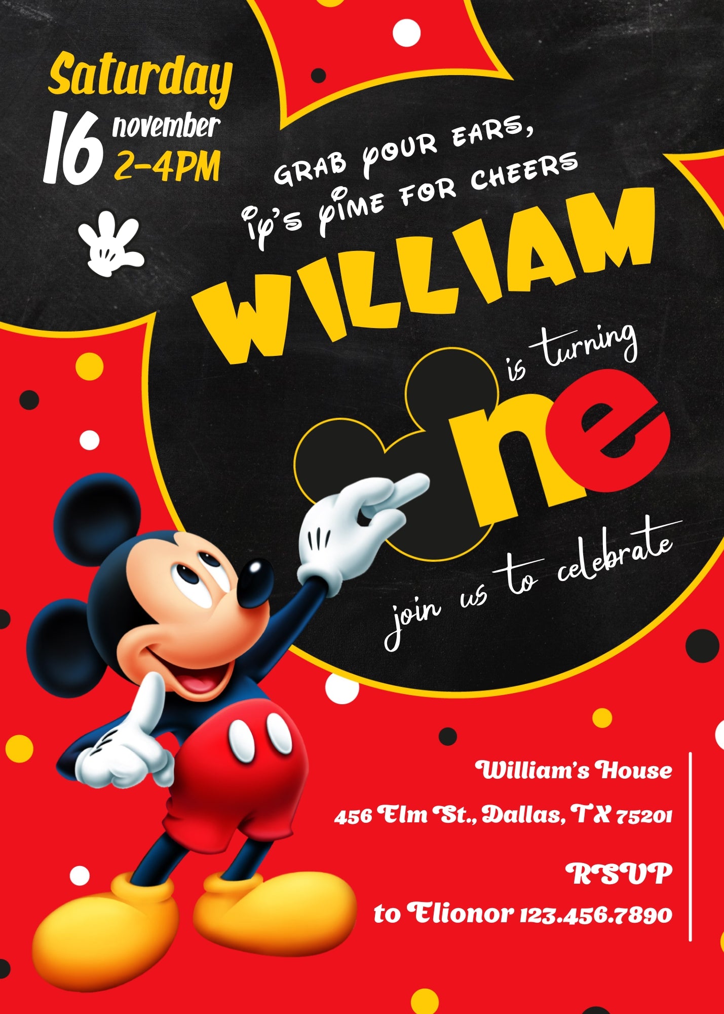 Mickey Mouse 1st Birthday personizable birthday invitation template, instant download, PY134