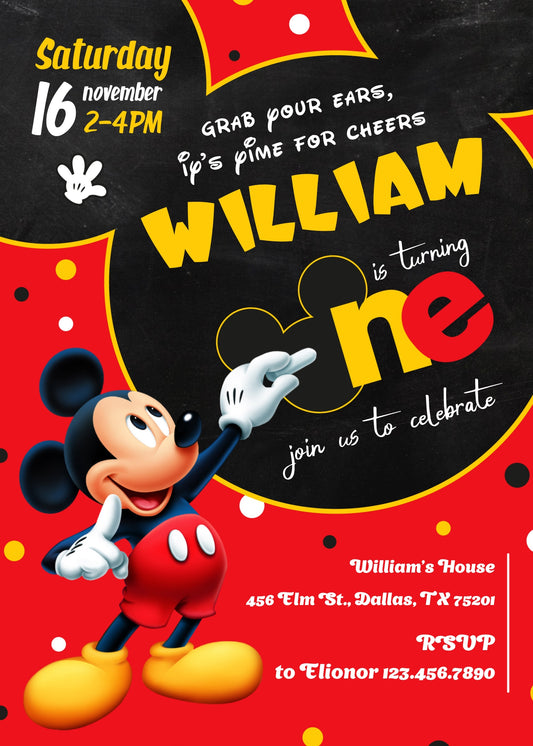 Mickey Mouse 1st Birthday personizable birthday invitation template, instant download, PY134